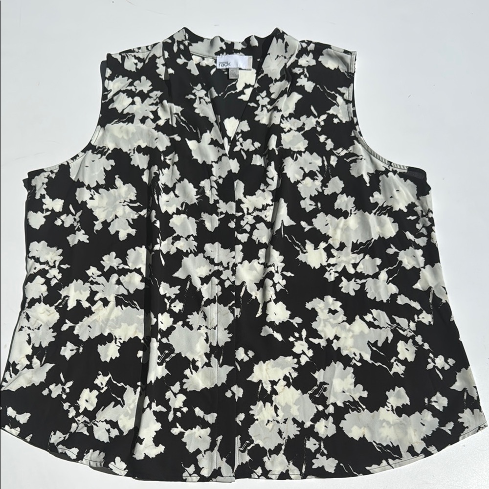Nordstrom Rack Floral Sleeveless Blouse 2X Black White Plus Size Career Top NWT